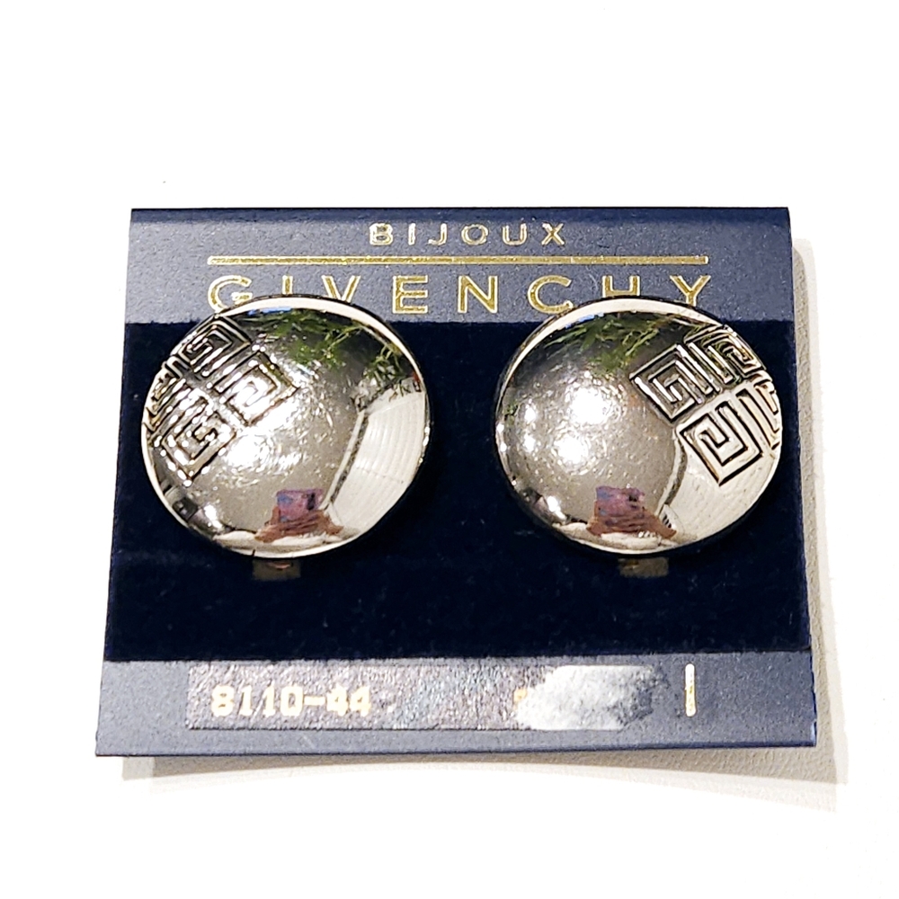 NWT Givenchy Bijoux Earrings Vintage 80s Givenchy Logo Silver ClipOns